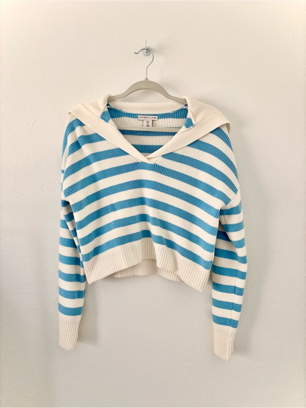 Sincerely Jules Blue and White V-Neck Sweater